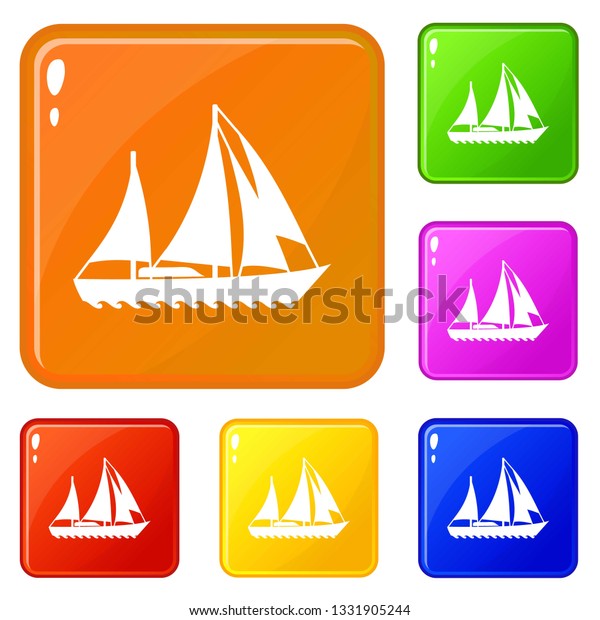 Sailing Ship Icons Set Collection Vector Stock Vector Royalty Free