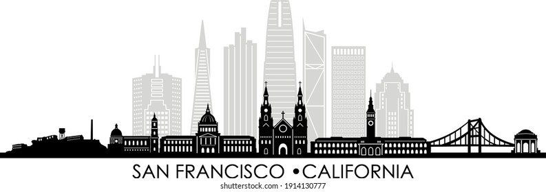 San Francisco California Skyline City Silhouette Stock Vector Royalty