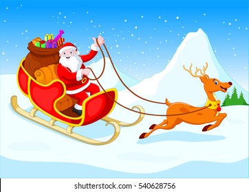 Santa Claus Rides Reindeer Sleigh On Stock Vector Royalty Free