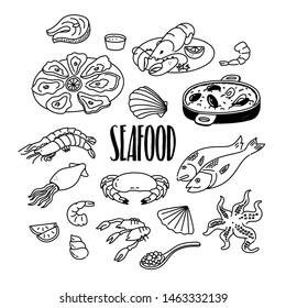 Seafood Hand Drawn Doodle Illustration Fish Stock Vector Royalty Free