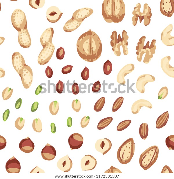 Seamless Hand Draw Pattern Nuts Walnut Stock Vector Royalty Free