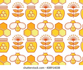 Seamless Honey Pattern Stroked Beekeeping Signs