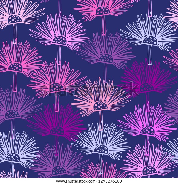 Seamless Pattern Abstract Flowers Scottish Thistle Stock Vector