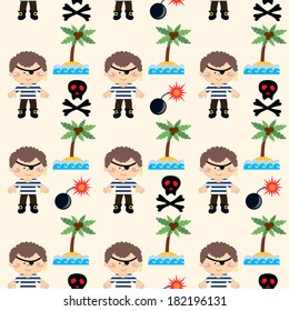 Seamless Pattern Cartoon Pirates Vector Illustration Stock Vector