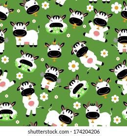 Seamless Pattern Cute Cartoon Cows Stock Vector Royalty Free