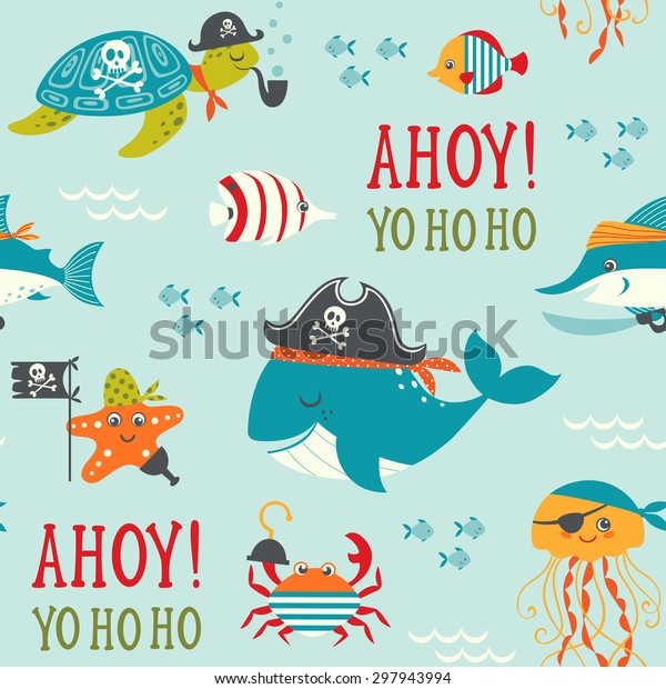 Seamless Pattern Cute Underwater Pirates Stock Vector Royalty Free