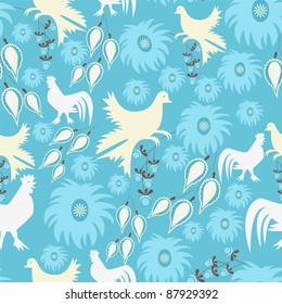 Seamless Pattern Flowers Birds Stock Vector Royalty Free 87929392