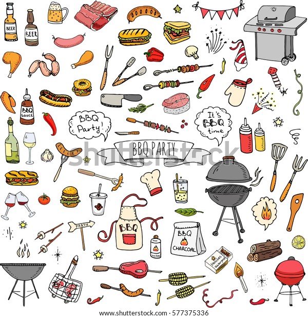 Seamless Pattern Hand Drawn Doodle Bbq Stock Vector Royalty Free