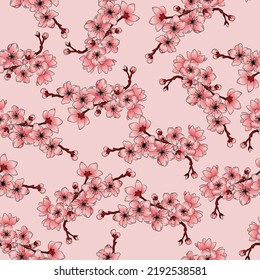 Seamless Pattern Sakura Branches Original Background Stock Vector