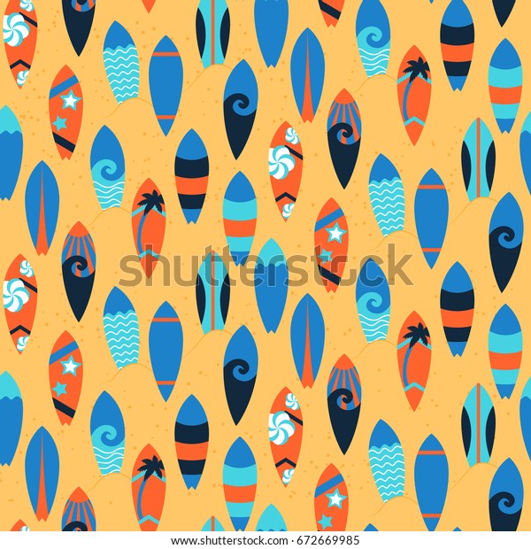 Seamless Pattern Surfing Boards Vector Illustration Stok Vekt R