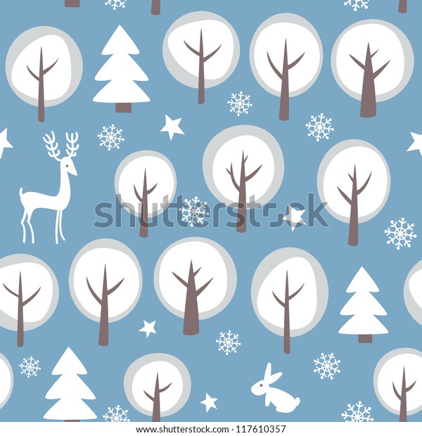 Seamless Winter Forest Background Vector Illustration Stock Vector