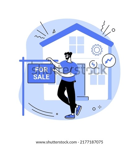 Selling assets isolated cartoon vector illustrations. Frustrated man sells his house because of business bankruptcy, startup failure, financial problems, real estate sale vector cartoon.