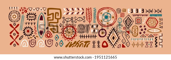 Set Abstract African Tribal Geometric Shapes Stock Vector Royalty Free