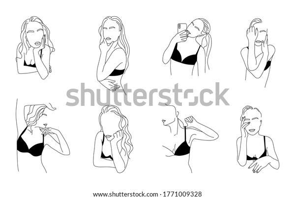 Set Abstract Minimalistic Female Figure Underwear Stock Vector Royalty