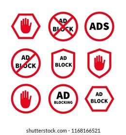 Set Ad Block Red Stop Sign Stock Vector Royalty Free