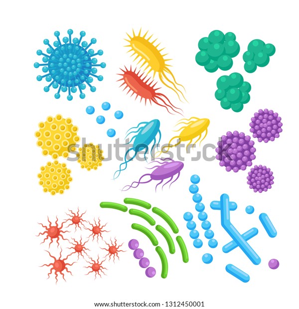 Set Bacteria Microbes Virus Germs Diseasecausing Stock Vector Royalty