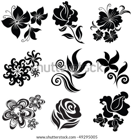 Set Black Flower Design Elements From Stock Vector Royalty Free