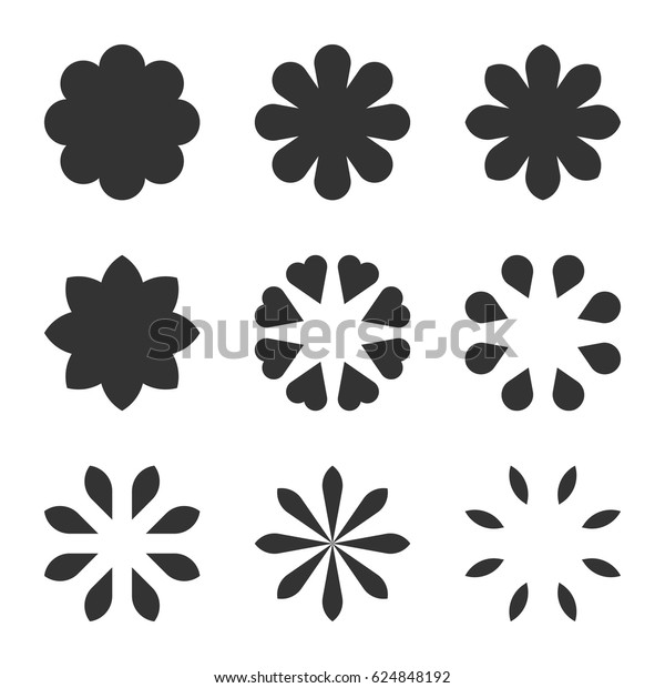 Set Black Flower Design Symbols Flowers Stock Vector Royalty Free