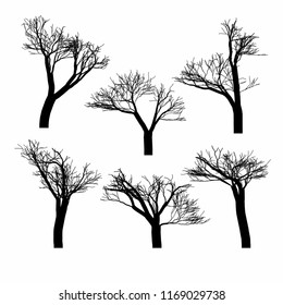 Set Black Naked Trees Silhouette Set Stock Vector Royalty Free