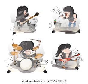 Set Cartoon Rock Musicians Stock Vector Royalty Free