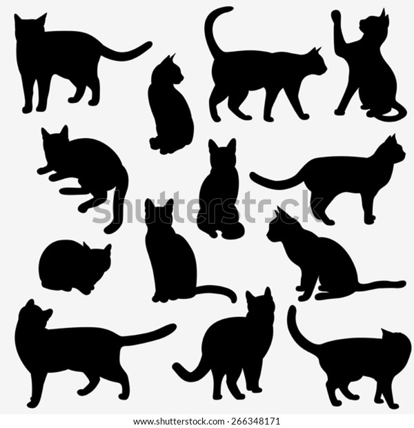 Set Cats Silhouettes On White Background Stock Vector Royalty Free