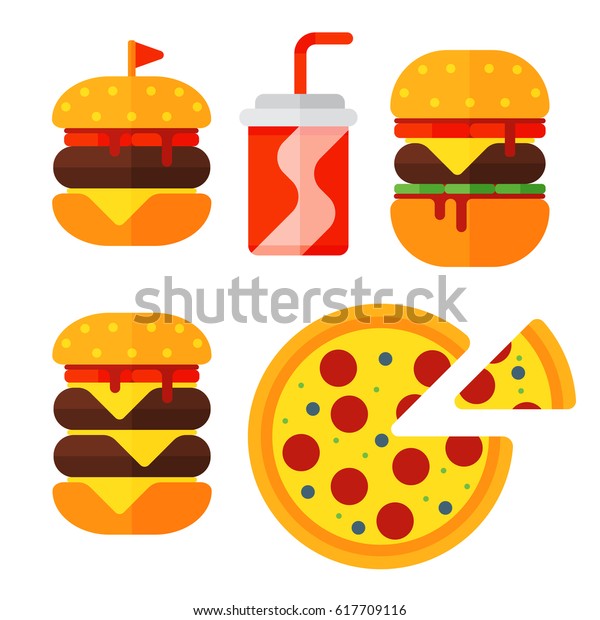 Set Colorful Cartoon Fast Food Icons Vector De Stock Libre De