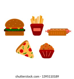 Set Colorful Fast Food Icons Fast Stock Vector Royalty Free