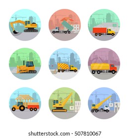 Set Construction Machines Icons Flat Style Stock Vector Royalty Free