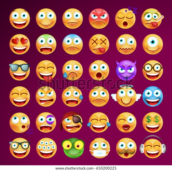 Set Cute Emoticons On Dark Background Stock Vector Royalty Free