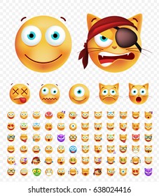 Set Cute Emoticons On Transparent Background