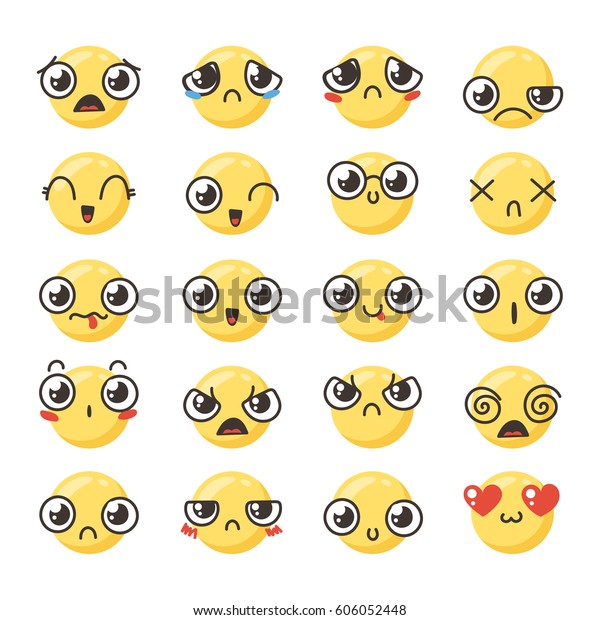 Set Cute Lovely Kawaii Emoticon Doodle Stock Vector Royalty Free