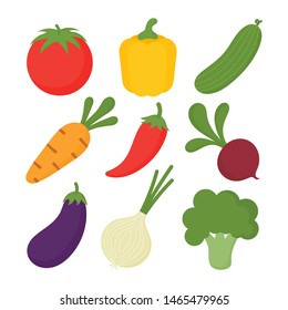 Set Cute Vegetable Icons Kawaii Style Stock Vector Royalty Free