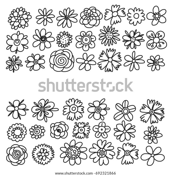 Set Doodle Sketch Flowers Collection Doodle Stock Vector Royalty Free