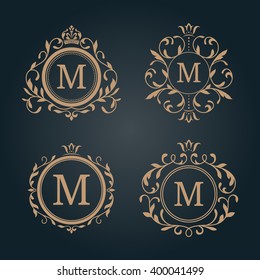 Set Elegant Floral Monograms Stock Vector Royalty Free 400041499