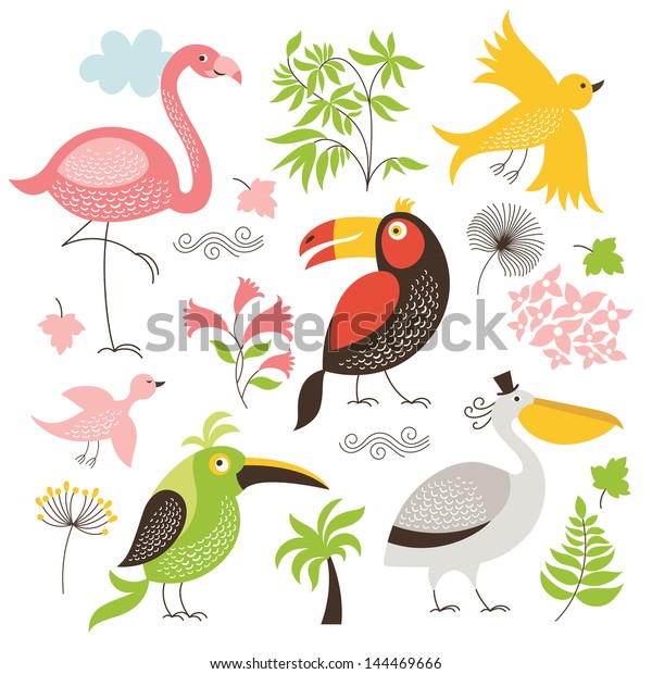 Set Exotic Birds Stock Vector Royalty Free Shutterstock