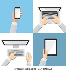 Set Flat Hand Icons Various Communication Stock Vector Royalty Free