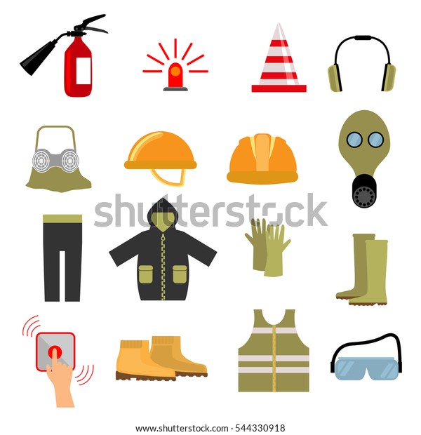 Set Flat Job Safety Equipment Icons Stock Vector Royalty Free 544330918