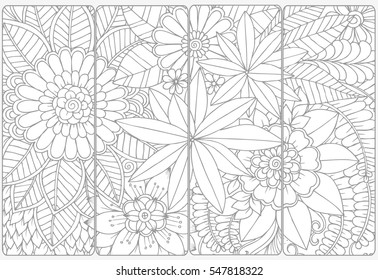 Set Four Bookmarks Floral Doodling Stock Vector Royalty Free