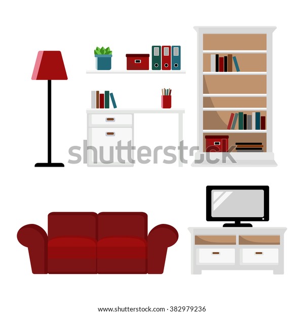 Set Furniture Icons Flat Design Isolated Stock Vector Royalty Free