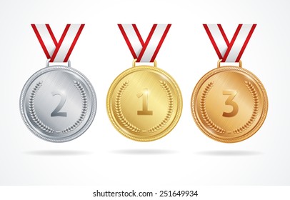 Set Gold Silver Bronze Medals Winners Stock Vector Royalty Free