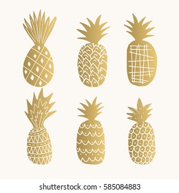 Set Golden Pineapples Stock Vector Royalty Free Shutterstock