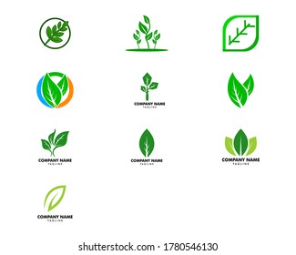 Set Green Leaf Technology Logo Design Stock Vector Royalty Free