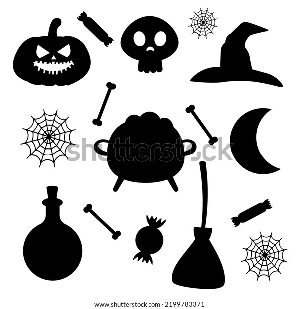 Set Halloween Silhouettes Vector Illustration Stock Vector Royalty