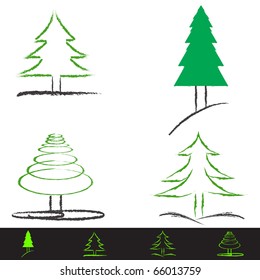 Set Hand Draw Christmas Tree Vector Stock Vector Royalty Free