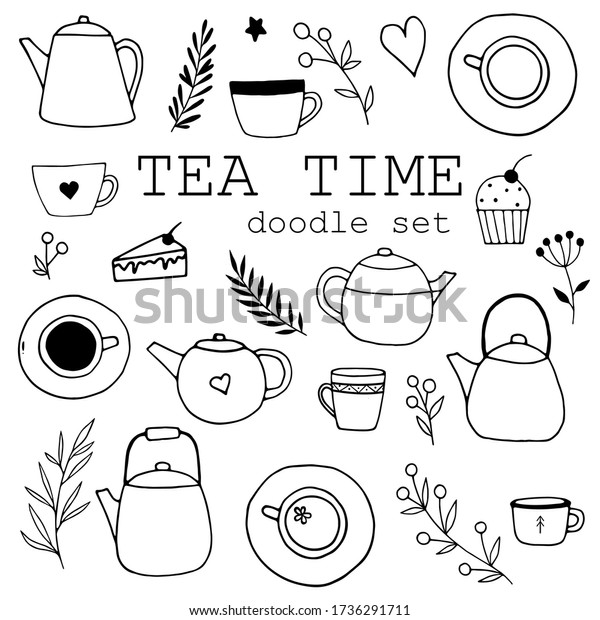 Set Hand Drawn Doodle Tea Time Stock Vector Royalty Free