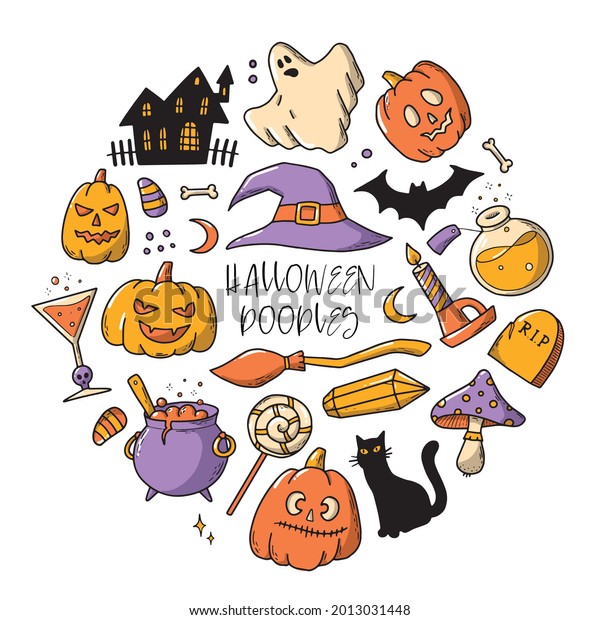 Set Hand Drawn Halloween Doodles Clipart Stock Vector Royalty Free