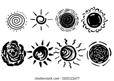 Set Hand Drawn Sun Icons Sun Stock Vector Royalty Free