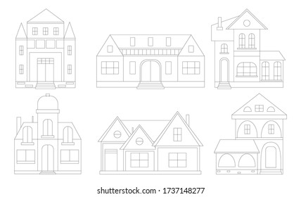 Set Houses Vector Illustration Isolated Outline Stock Vector Royalty