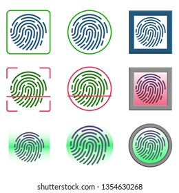 Set Icons Fingerprint Biometrics Recognition Finger Stock Vector