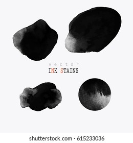 Set Ink Stains Hand Drawn Black Stock Vector Royalty Free